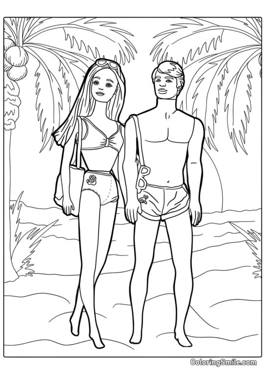 Barbie und Ken im Sommer - Ausmalbild