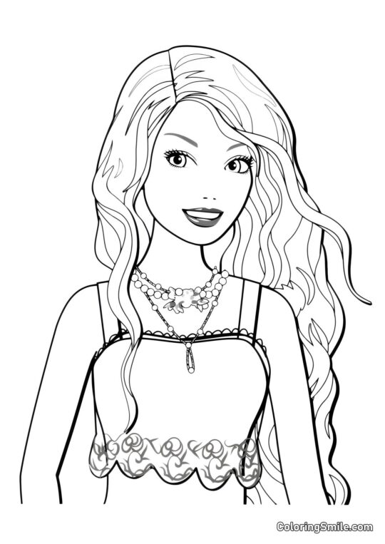 Barbie hat sich die Haare gelockt - Ausmalbild
