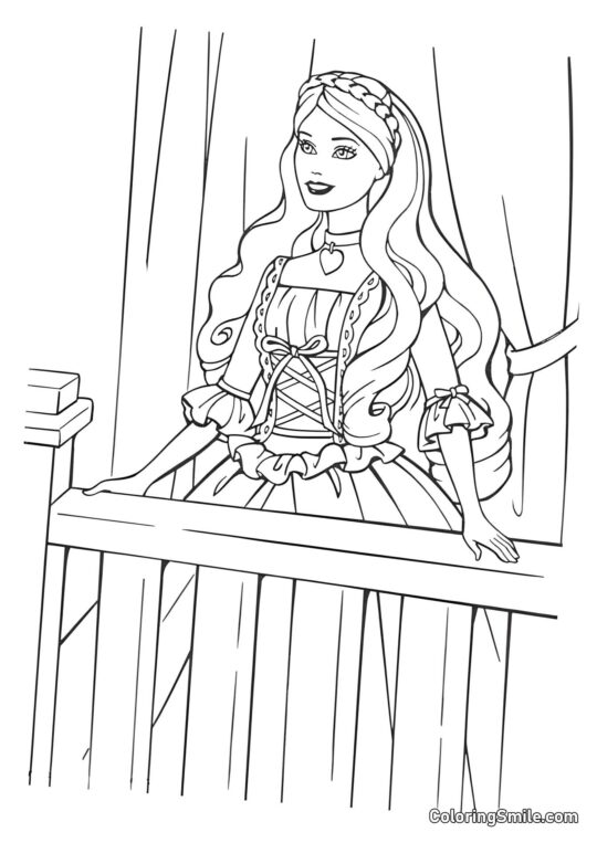Barbie auf dem Balkon wartet auf Ken - Ausmalbild