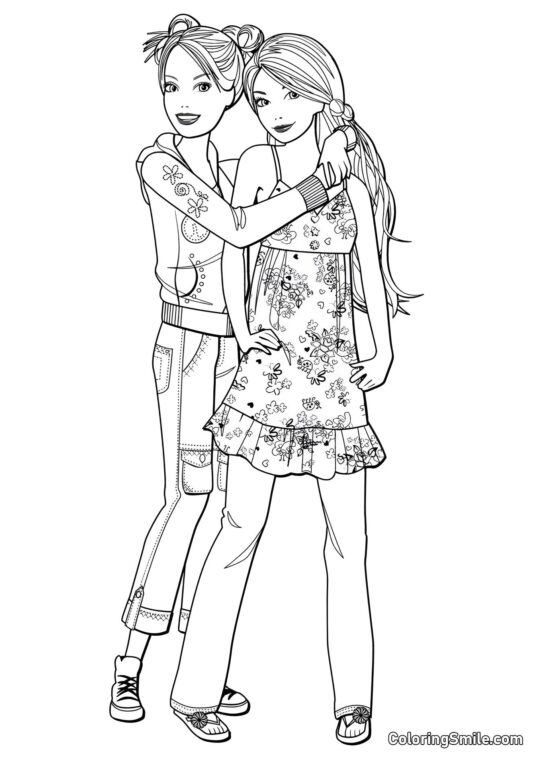 Barbie mit ihrer besten Freundin - Ausmalbild