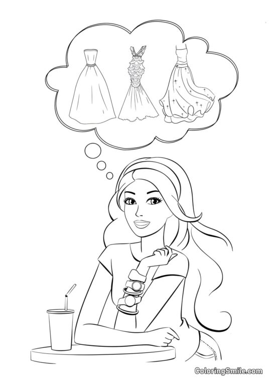 Barbie träumt von Kleidern - Ausmalbild