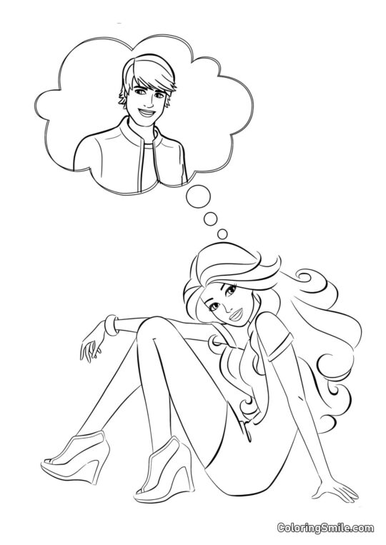 Barbie denkt an einen Jungen - Ausmalbild