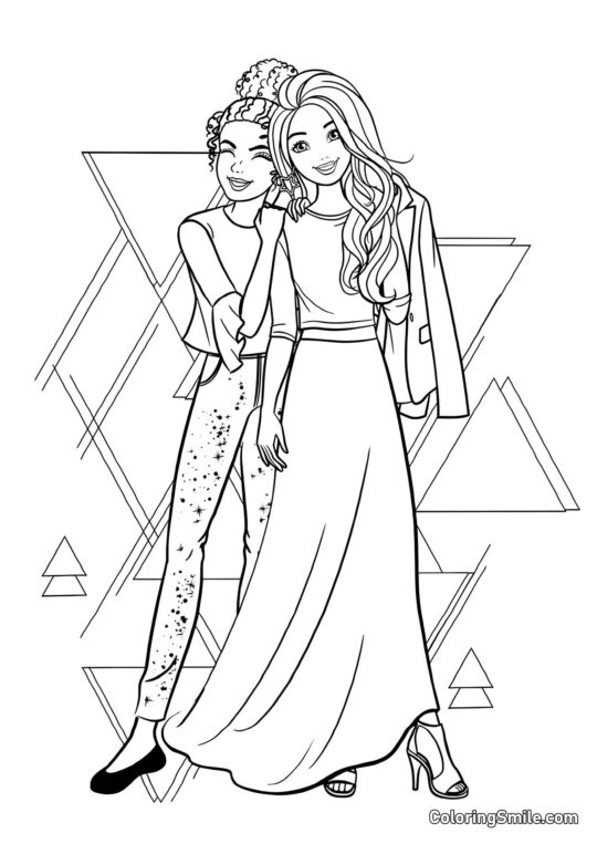 Barbie mit bester Freundin - Ausmalbild