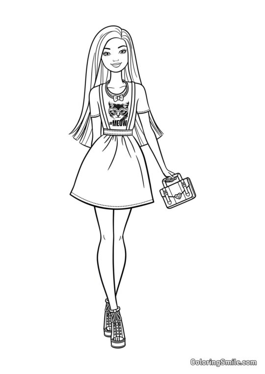 Barbie in einem Shirt mit einem Kätzchen - Ausmalbild