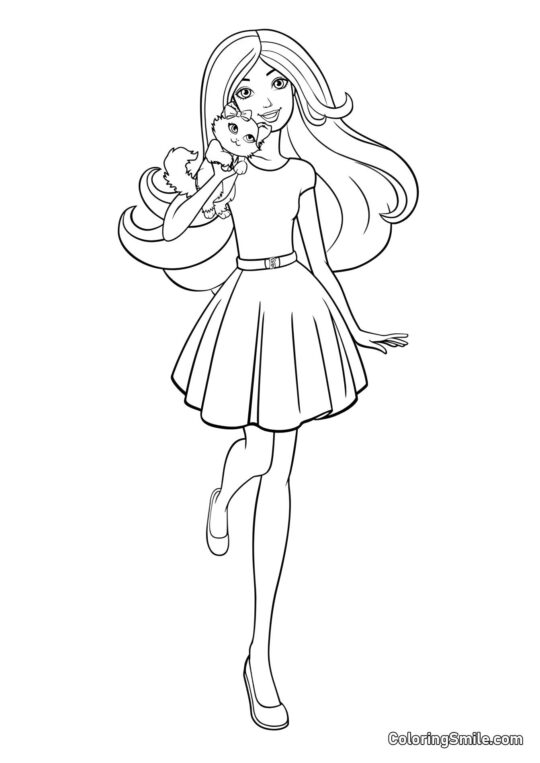 Barbie mit einem Haustier - Ausmalbild