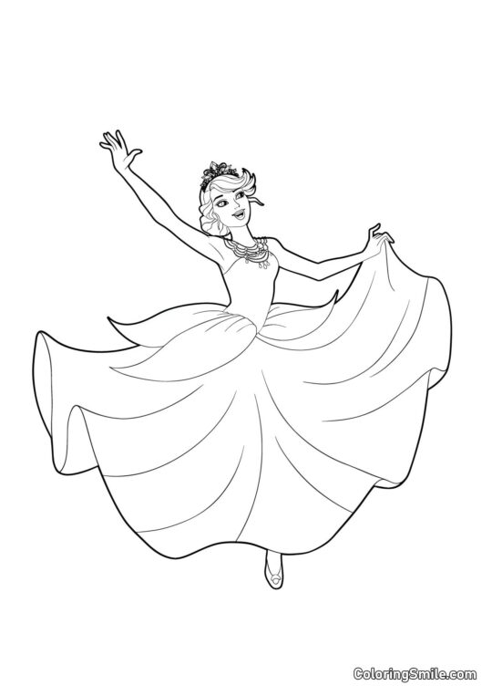 Barbie in einem Blumenkleid - Ausmalbild