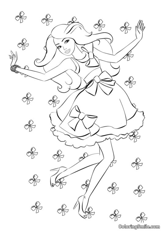 Barbie und Schleifen - Ausmalbild