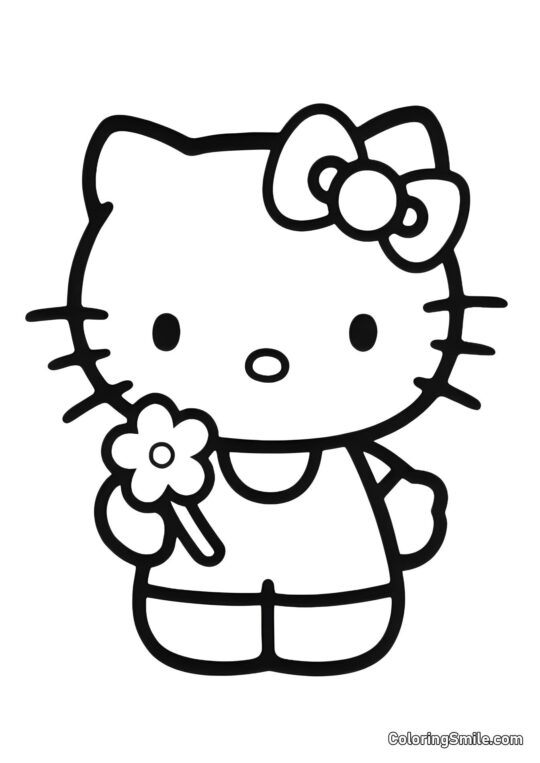 Kitty mit einer Blume - Ausmalbild