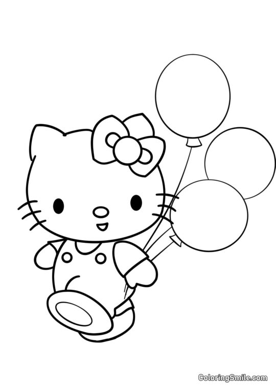 Hello Kitty und Ballons - Ausmalbild