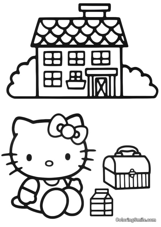 Hello Kitties Haus - Ausmalbild