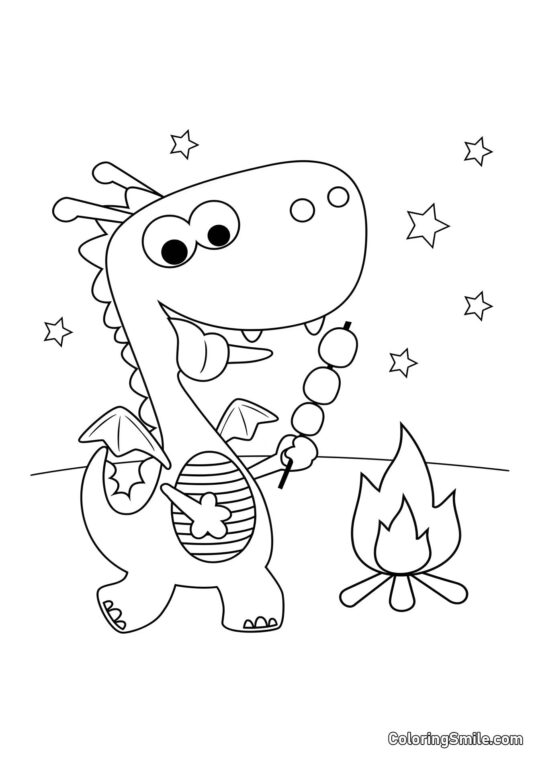 Drache auf einer Wanderung - Ausmalbild