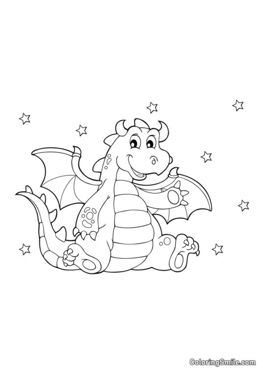 Drache winkt mit einer Pfote - Ausmalbild