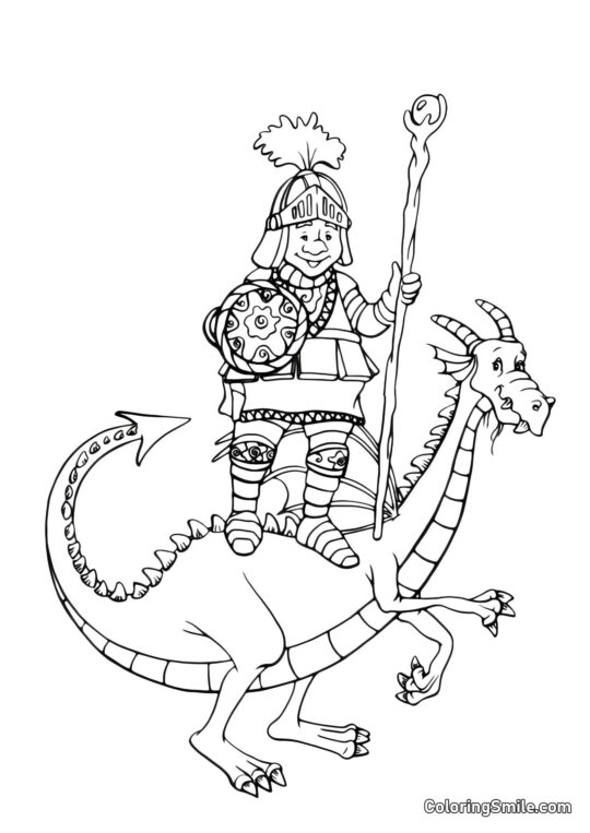 Krieger auf dem Rücken des Drachen - Ausmalbild