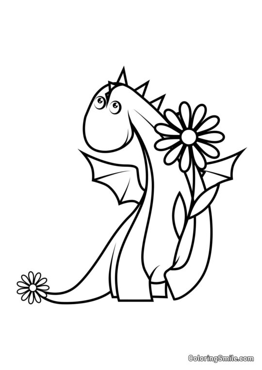 Baby Drache mit einer Gänseblümchen - Ausmalbild