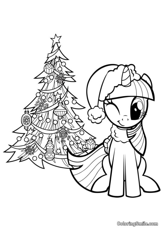 Twilight Sparkle und Weihnachtsbaum - Ausmalbild