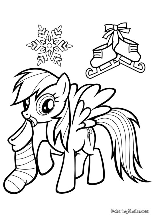 Rainbow Dash mit einem Weihnachtsstrumpf - Ausmalbild