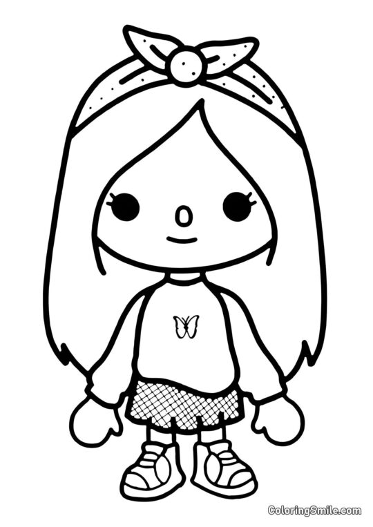 Toca Boca Mädchen mit einem Schmetterling - Ausmalbild