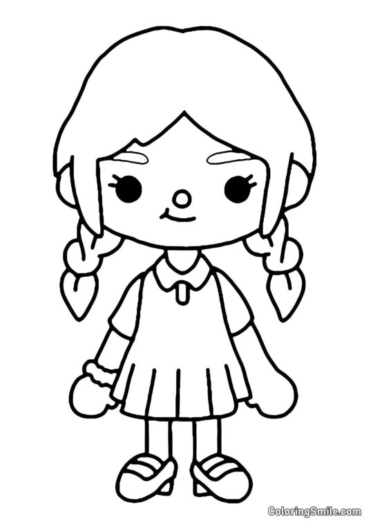 Toca Boca Mädchen mit Zöpfen - Ausmalbild