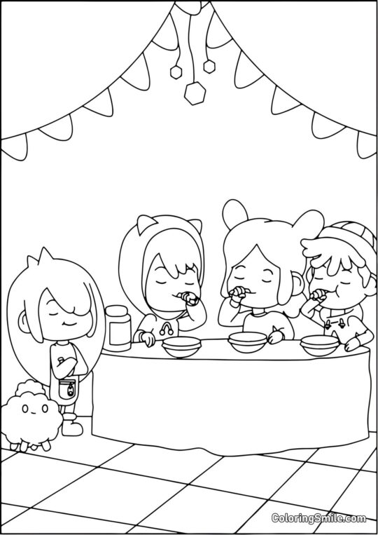 Toca Boca Kinder beim Frühstück - Ausmalbild