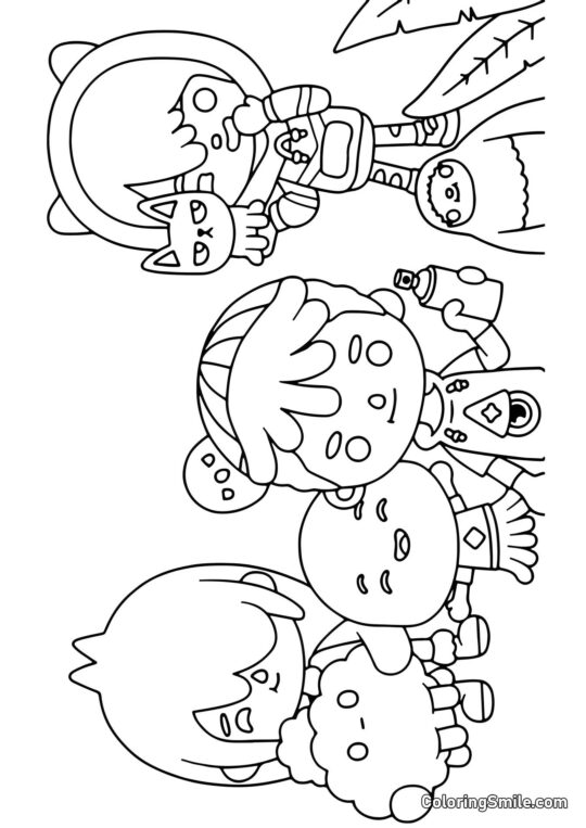 Toca Boca Helden mit Crumpets - Ausmalbild