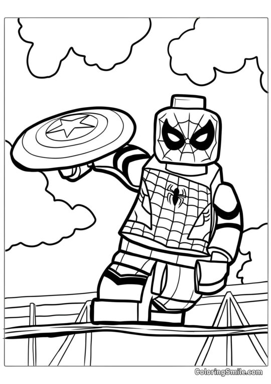 LEGO Spider-Man und Captain Americas Schild - Ausmalbild