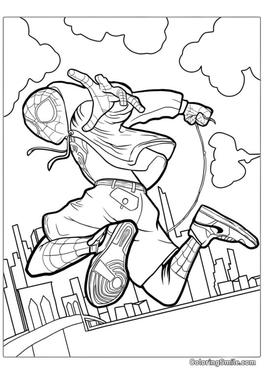 Spider-Man über der Stadt - Ausmalbild