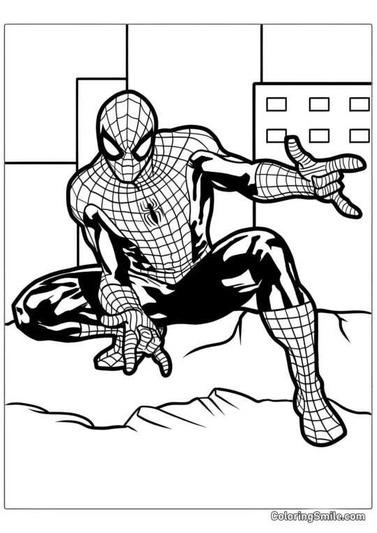 Spider-Man in der Netzschützer-Pose - Ausmalbild
