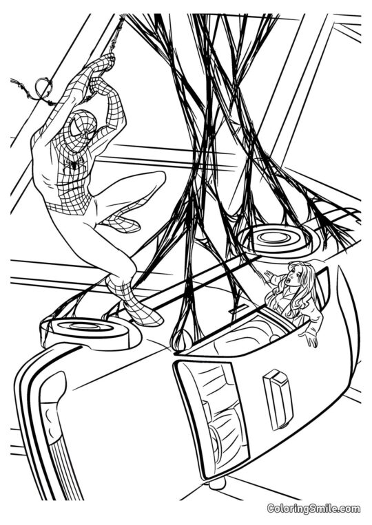 Spider-Man rettet ein Mädchen - Ausmalbild