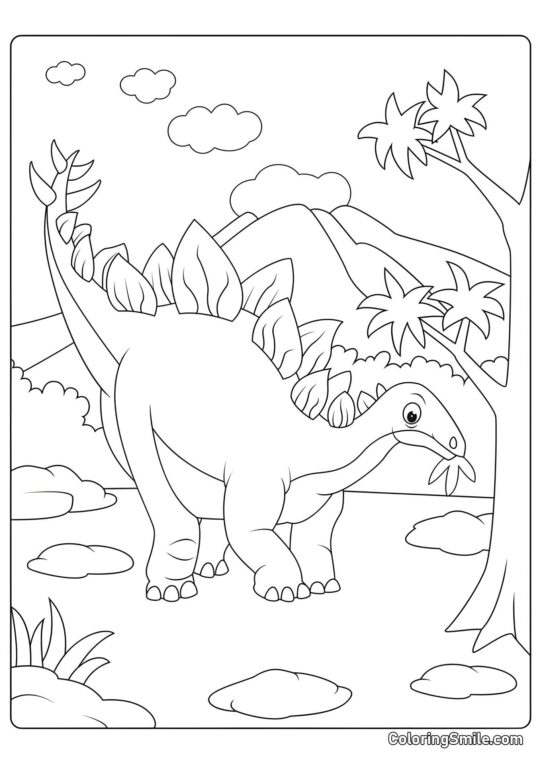 Stegosaurus frisst Blätter - Ausmalbild