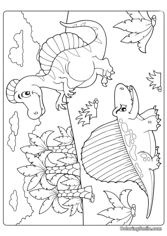 Cartoon Dimetrodon und Spinosaurus - Ausmalbild