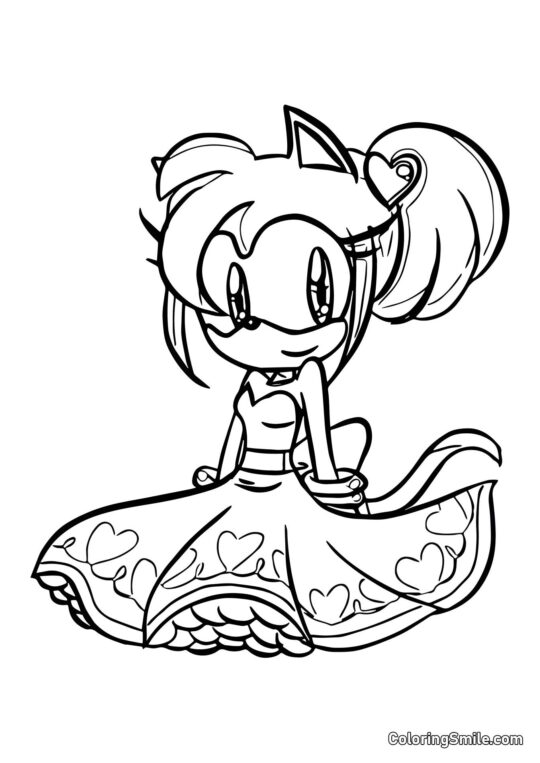 Amy Rose in einem Kleid - Ausmalbild