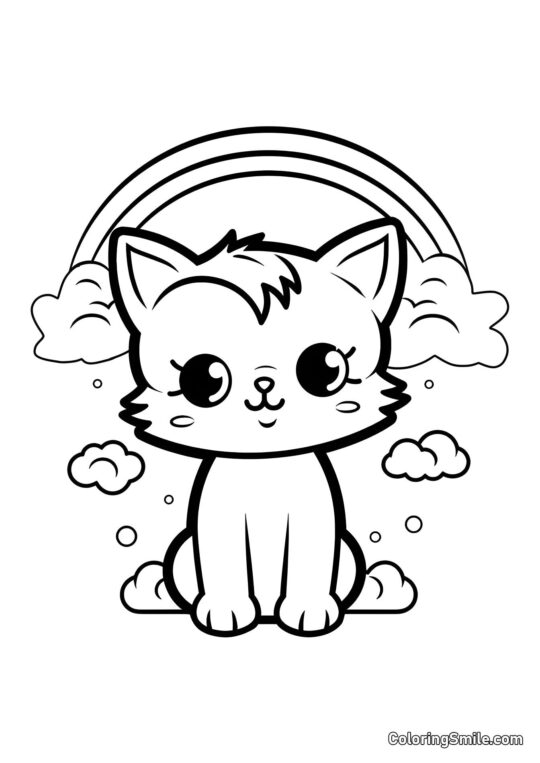 Kätzchen und Regenbogen - Ausmalbild