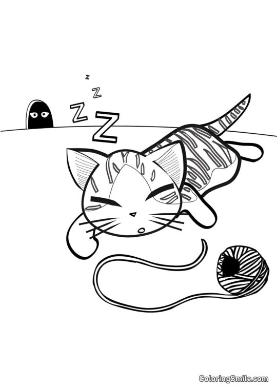 Mäuse beobachten die Katze - Ausmalbild