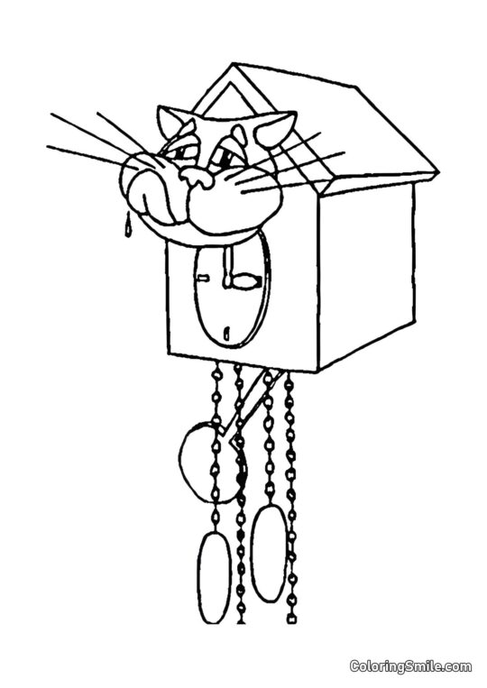 Katze in einer antiken Uhr - Ausmalbild