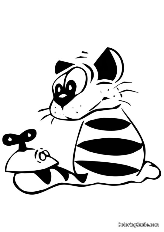 Gestreifte Katze und Maus - Ausmalbild