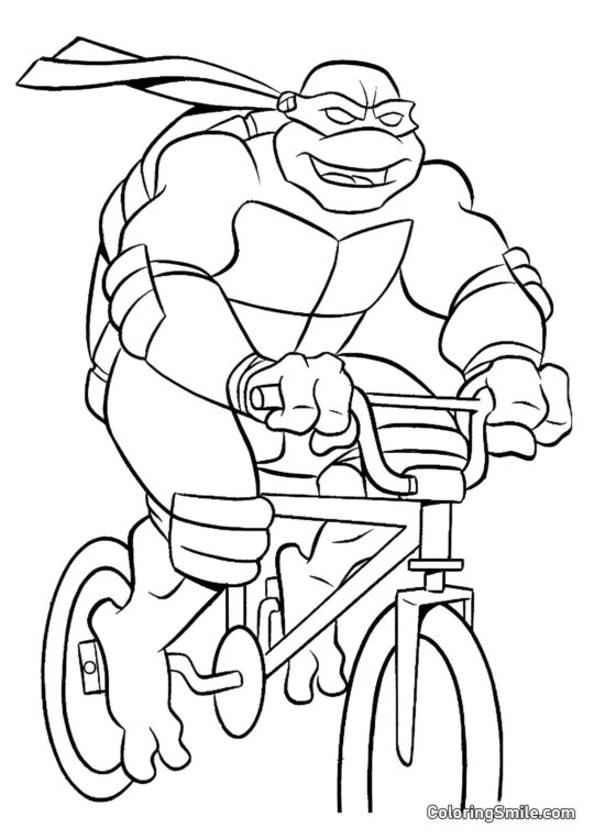 Ninja Schildkröte auf Fahrrad - Ausmalbild