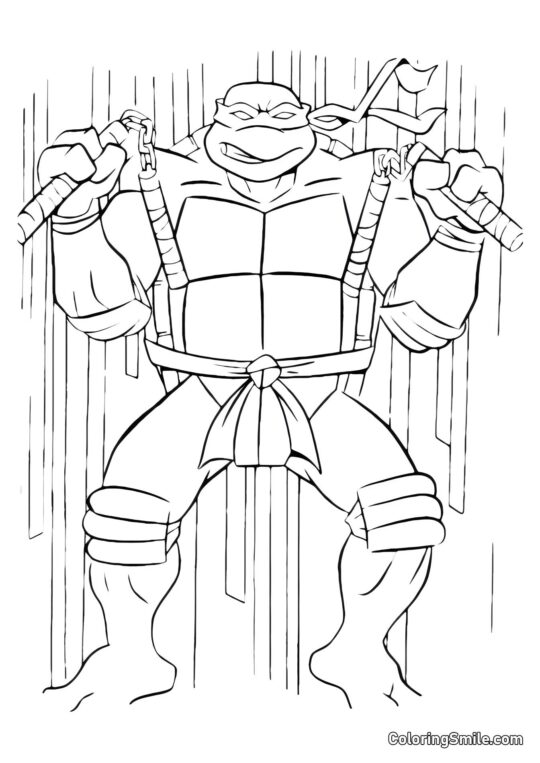 Michelangelo trainiert mit Nunchakus - Ausmalbild