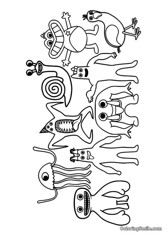 Charaktere des Banban Kindergartens 2 und 3 zusammen - Ausmalbild