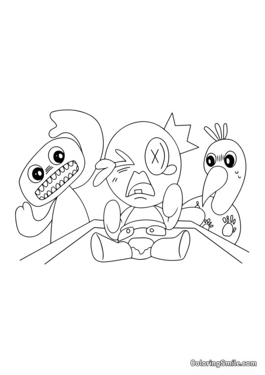 Helden des Banban Kindergartens und blauer Regenbogenfreund - Ausmalbild