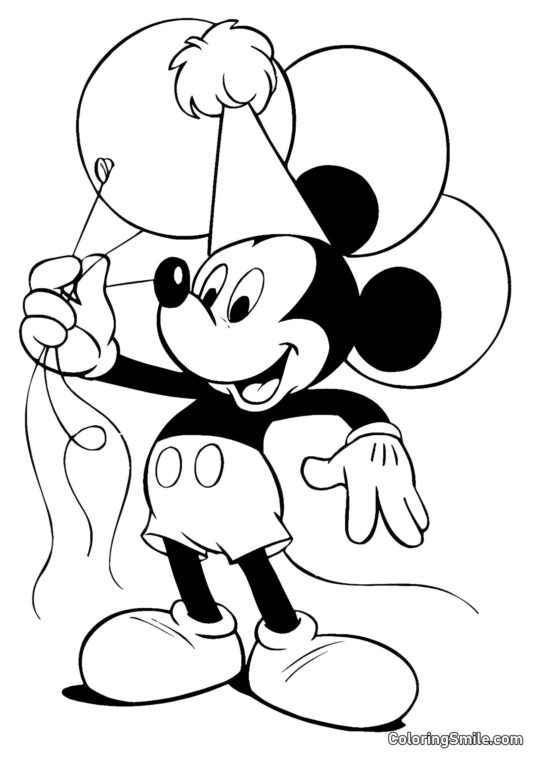 Mickey Maus mit Ballons - Ausmalbild