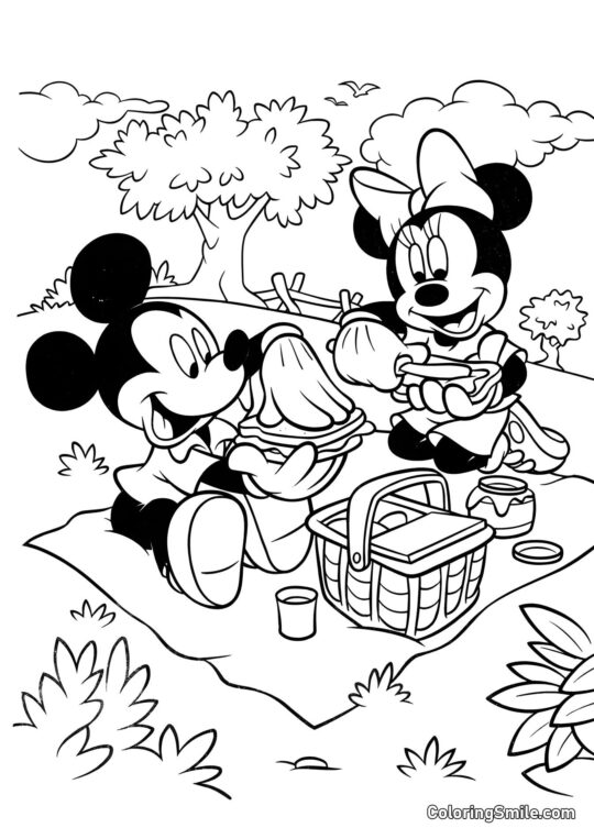 Mickey und Minnie beim Picknick - Ausmalbild