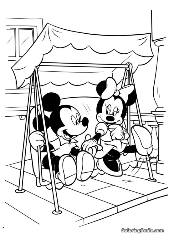 Mickey und Minnie auf der Schaukel - Ausmalbild