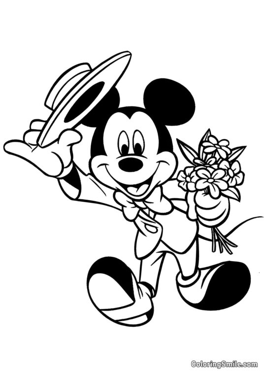 Mickey Maus-Gentleman mit Blumen - Ausmalbild