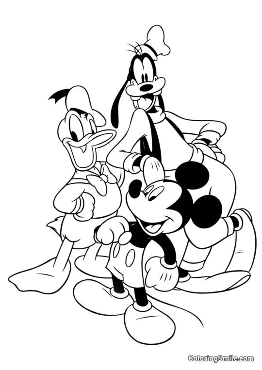 Mickey Maus, Donald Duck und Goofy - Ausmalbild