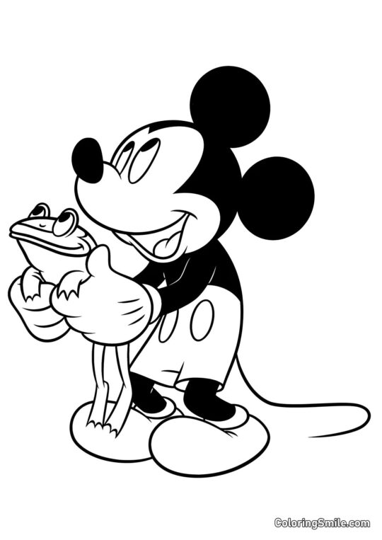 Mickey Maus mit einem Frosch - Ausmalbild