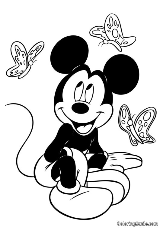 Mickey Maus und Schmetterlinge - Ausmalbild