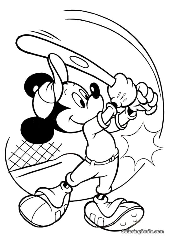 Mickey Maus mit einem Baseballschläger - Ausmalbild