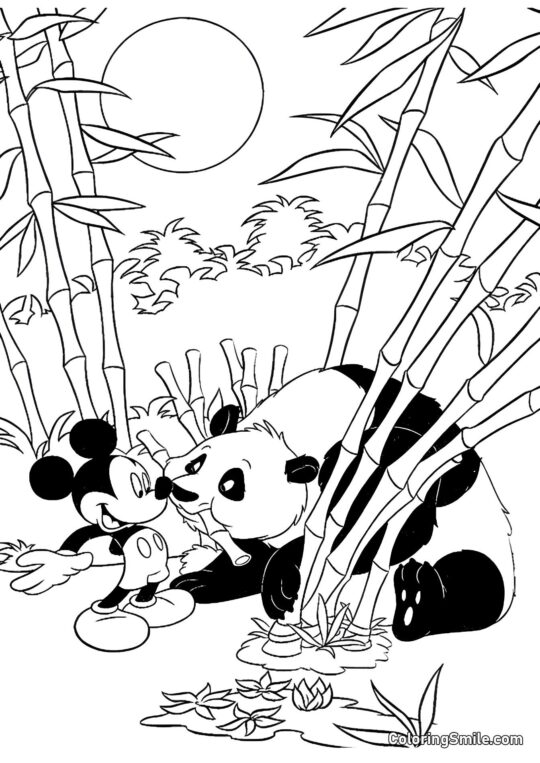 Mickey Maus traf einen Panda - Ausmalbild