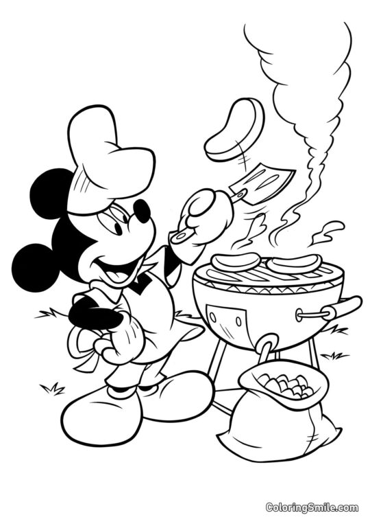 Mickey Maus und Grillen - Ausmalbild