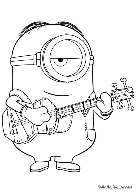 Minion Stuart mit Gitarre - Ausmalbild